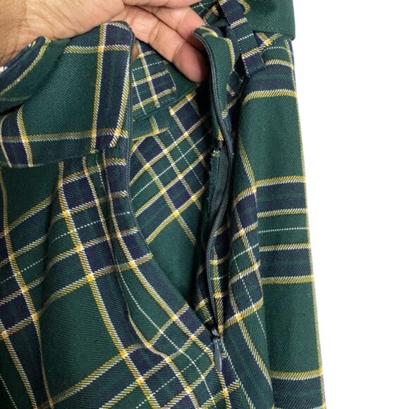 Zara Woman Green Plaid A-Line Belted Skirt - Picture 7 of 8